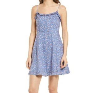 Madewell Cami Ruffle-Hem Mini Dress in Blue Floral Summer Vines